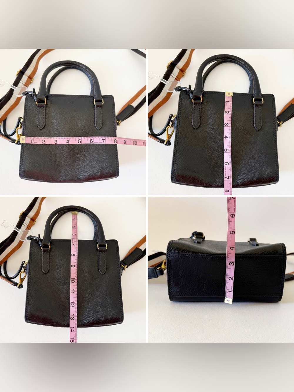 Fossil Hope Bag Leather Top-Handle Crossbody with Striped Strap Black Small - Picture 14 of 15